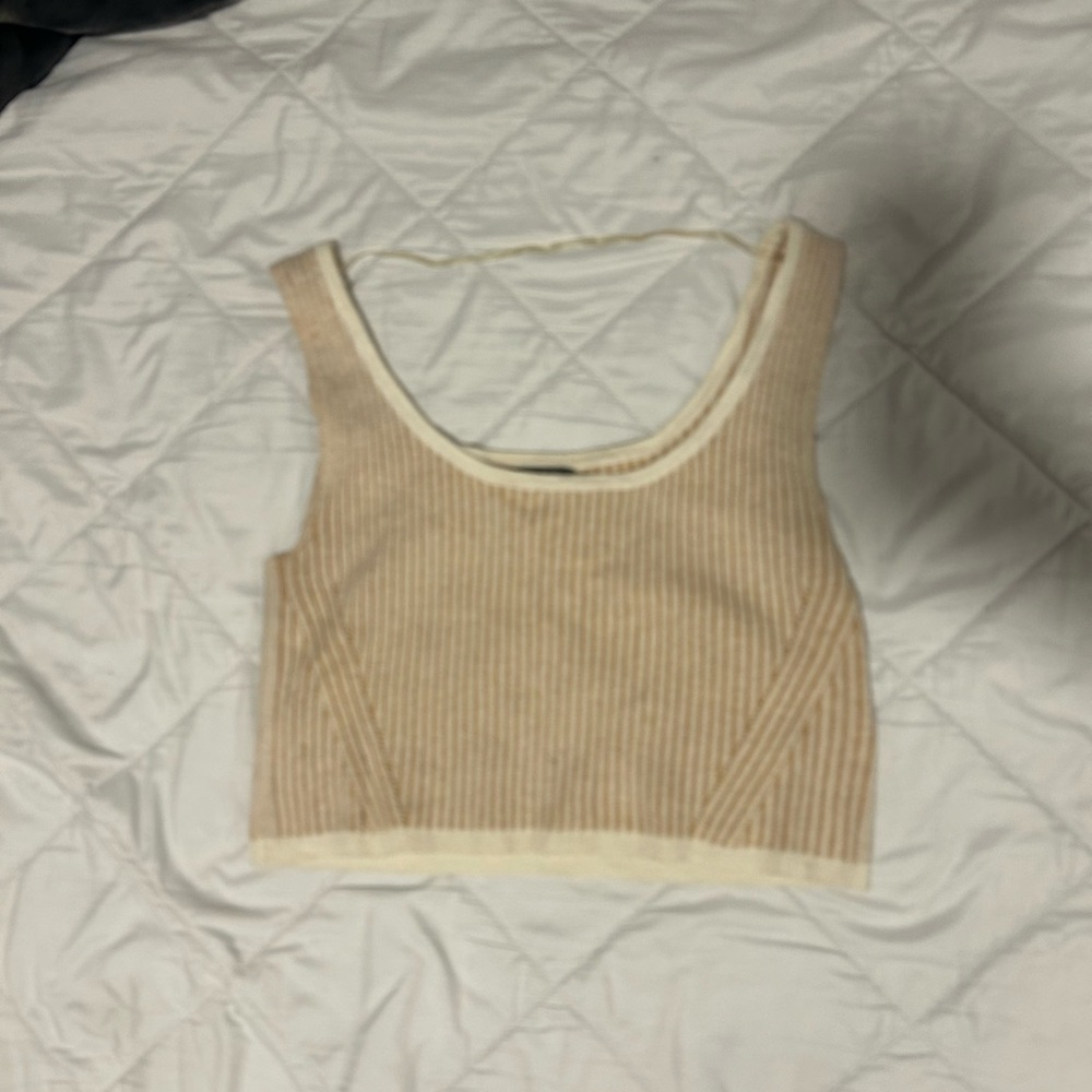 Tan and Cream Ribbed Crop Top Tank